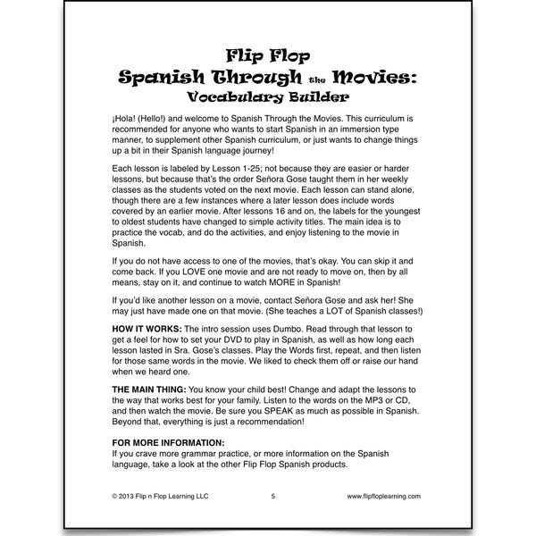 Flip Flop Spanish Vocabulary Builder: Movie Magic - Homeschool Spanish Curriculum | Flip Flop Spanish