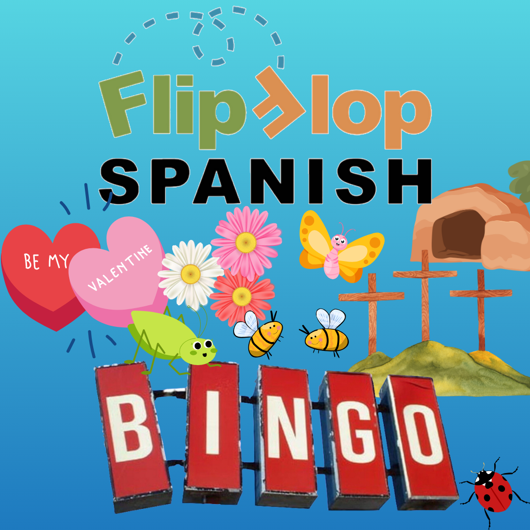 Flip Flop Spanish Bingo Bundle: Spring Time, Valentines, Easter + Cards