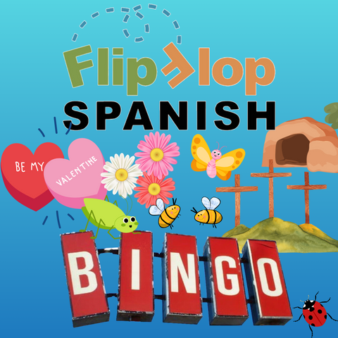 Flip Flop Spanish Bingo Bundle: Spring Time, Valentines, Easter + Cards