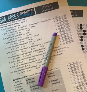 *ALL NEW* Spanish Geniuses Level 1 Mastery Quizzes and Placement Test (Free!)