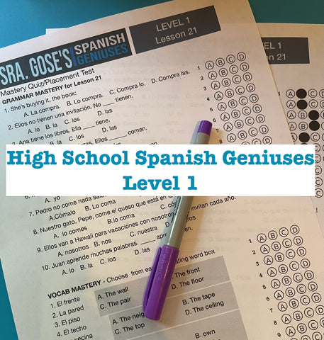 *ALL NEW* Spanish Geniuses Level 1 Mastery Quizzes and Placement Test (Free!)
