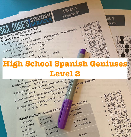 *ALL NEW* Spanish Geniuses Level 2 Mastery Quizzes and Placement Test (Free!)