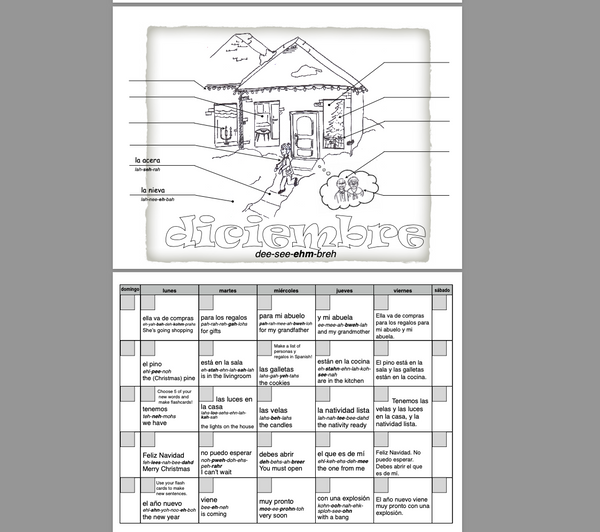 DECEMBER Sample - Spanish Fun Activity Calendar Level 1