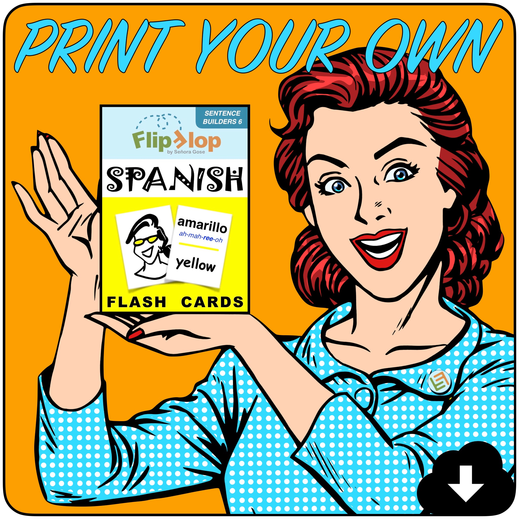 Flip Flop Spanish Flash Cards: Amarillo (Printable)