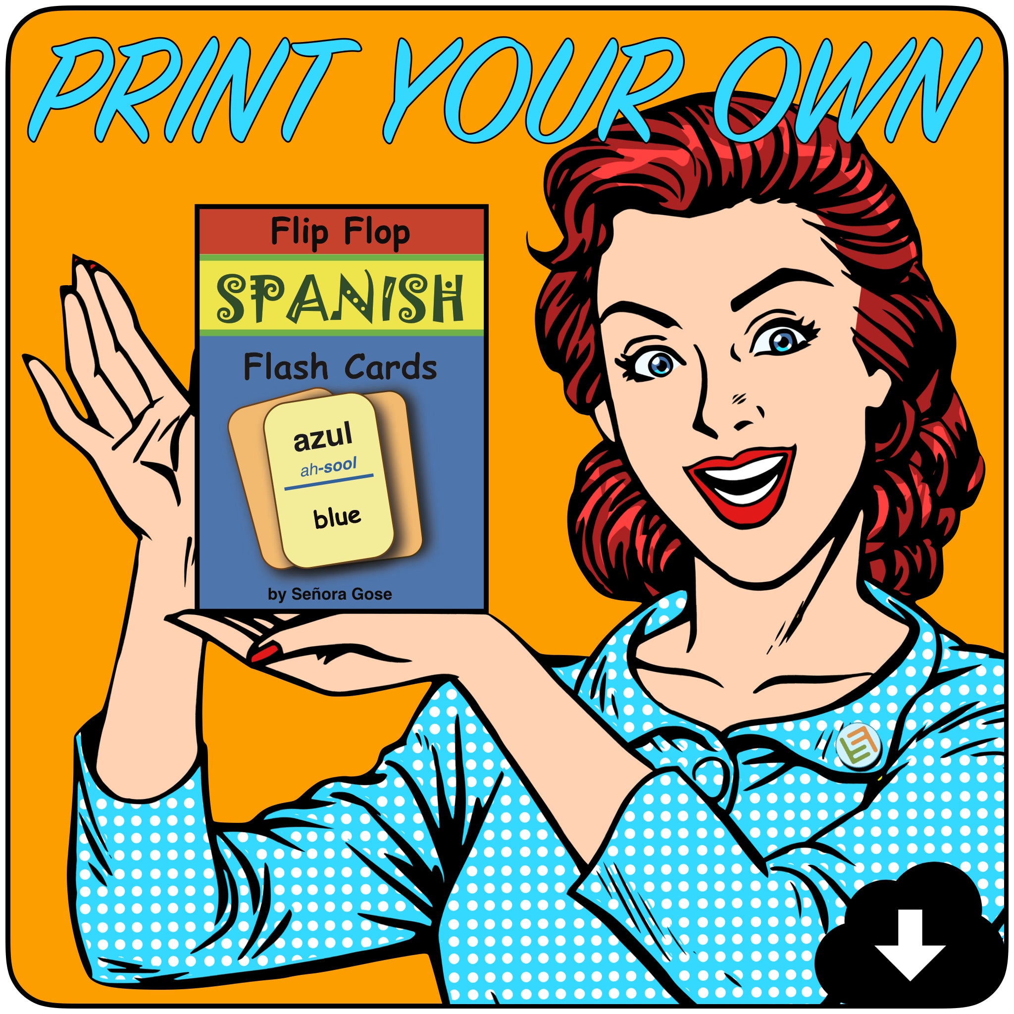 Flip Flop Spanish Flash Cards: Azul (Printable)