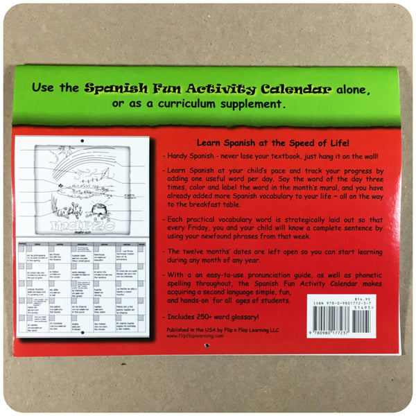 Spanish Fun Activity Calendar - Homeschool Spanish Curriculum | Flip Flop Spanish  