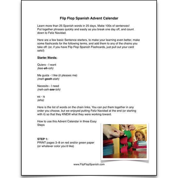 Spanish Advent Calendar - Homeschool Spanish Curriculum | Flip Flop Spanish  